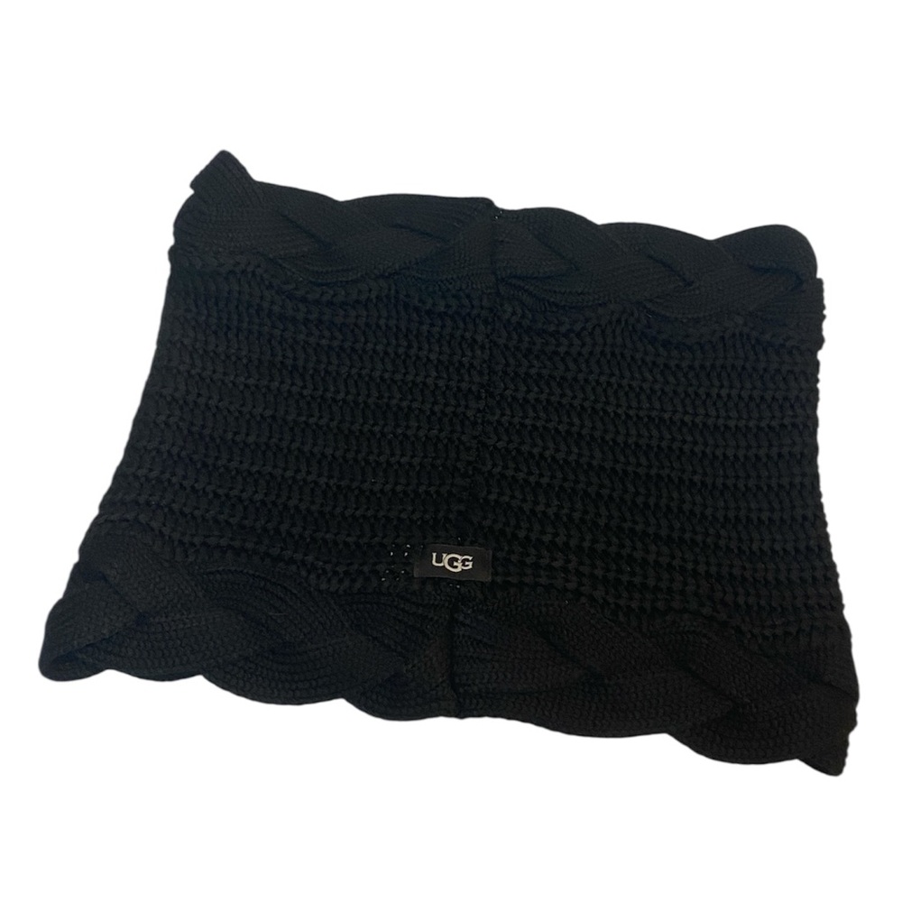 Ugg Cable Knit Infinity Scarf Black Chunky Knit Wool Blend Warm Cozy